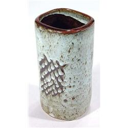 David Leech Studio Pottery vase, decorated in an abstract brown and grey mottle glaze, 16cm high,…