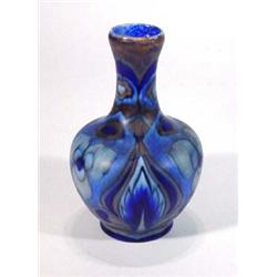 Clews Chameleon ware vase, hand painted with blue flame pattern, 20cm high, marks to base…