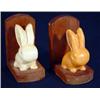 Image 1 : Pair of straw glazed Sylvac style seated rabbit book ends…