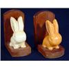 Image 1 : Pair of straw glazed Sylvac style seated rabbit book ends…