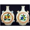 Image 1 : Pair of Continental pottery moon  flasks, hand painted with panels of fruit and flowers, 38 cm hi…