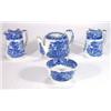 Image 1 : George Jones Abbey pattern blue and white teapot, two hot water pots and covers and a sugar bowl…