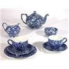 Image 1 : Burleighware blue and white  'Calico' patterned floral teapot, milk jug, sugar bowl, two cups, sa…