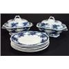 Image 1 : Pair of Victorian flow blue tureens and six matching dinner plates…