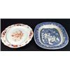 Image 1 : Victorian blue and white transfer printed Willow patterened turkey plate and a hand coloured and …