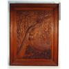 Image 1 : Framed rectangular carved oak peacock amongst trees and flowers panel , 85cm high…