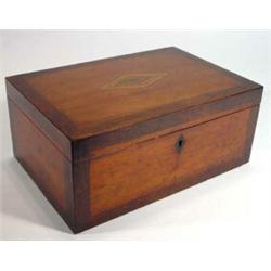 Inlaid mahogany and rosewood jewellery box with lift out tray, 30cm long…