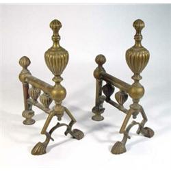 Pair of Victorian  brass fire dogs with paw feet and finial decoration…