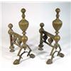 Image 1 : Pair of Victorian  brass fire dogs with paw feet and finial decoration…