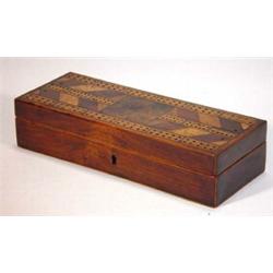 Inlaid rosewood and walnut rectangular cribbage board, 24cm in length…