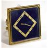 Image 1 : Square blue enamelled and brass Goldsmiths & Silversmiths eight day travelling clock with bevelle…