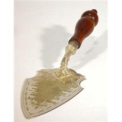 Victorian silver plated Victorian mahogany handled commemorative trowel, commemorating the founda…