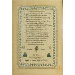 Mahogany framed rectangular Victorian sampler with verse 'God's perfect law converts the soul', E…