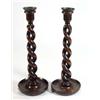 Image 1 : Pair of oak barleytwist candlesticks on circular bases, 37cm high…