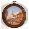 Image 1 : Small circular brass framed oriental miniature watercolour of a street scene, 7cm round…