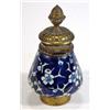 Image 1 : Blue and white pottery inkwell with brass hinged lid, 13cm high…
