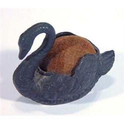 Swan shaped metal pincushion, 7cm high…