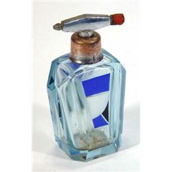 Art Deco blue, clear cut glass and chrome scent bottle, 10cm high…