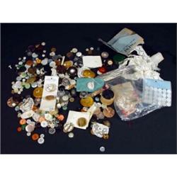 Selection of Mother of Pearl, glass, plastic and other buttons, lace trimmings etc…