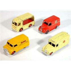 Four Dinky Toys vans including N.C.B. electric Express Diary van, Esso Trojan van, Bedford Kodak …