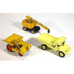 Dinky Toys 965 Euclid dump truck, Muirhill dumper and Coles mobile crane…