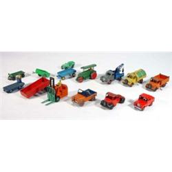 Selection of Dinky Toys vans, fork lift steam roller, Mersey Tunnel Land Rover, breakdown truck, …