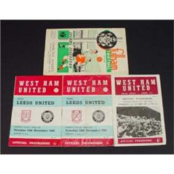 West Ham United 1967 and two  68 v Leeds football programmes and a Fulham vs Charlton Athletic 19…