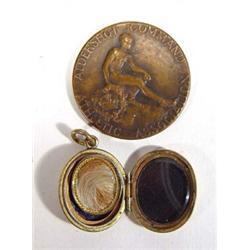 Victorian gold locket with hair and a King's Regiment Athletic Association medal…