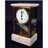 Image 1 : White marble and brass four glass mantelclock with floral enamel dial and mercury pendulum…