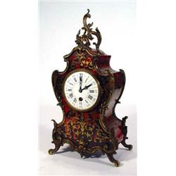 Mappin & Webb boulle design floral brass inlaid mantelclock with enamel dial, 38cm high…