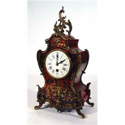 Mappin & Webb boulle design floral brass inlaid mantelclock with enamel dial, 38cm high…