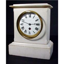 White marble mantelclock with enamel dial…