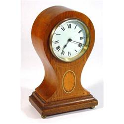 Inlaid Edwardian keyhole shaped clock with enamel dial, 24cm high…