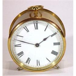 Circular brass mantelclock with enamel dial  10cm diameter…