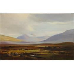 Framed oil on canvas 'Twilight Imagh Valley, Connemara', Maurice C Wilks, 90cm x 60cm…