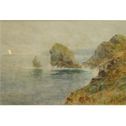 Gilt framed watercolour of a rocky Cornish coastline, J. Squire, 1876. 63cm x 40cm…