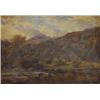 Image 1 : Framed oil on canvas of river, trees and hills, indistinct signature, 54cm x 34cm…
