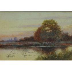 Pair of small framed watercolours, one of wheatsheaves, the other of lake and trees, W.H. Cliffor…