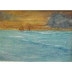 Gilt framed watercolour 'Boats on the Sea', W. Dart, 30cm x 22cm…