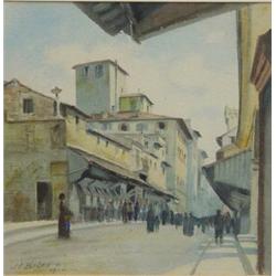 Gilt framed watercolour of a Continental street scene, H. Eiber, 1924, 30cm x 28cm…