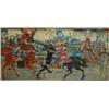 Image 1 : Framed coloured Japanese woodblock sectional print of warriors, various signatures, 76cm x 36cm…