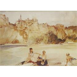 Framed Sir William Russell Flint print of girls on a beach, 38cm x 26cm…