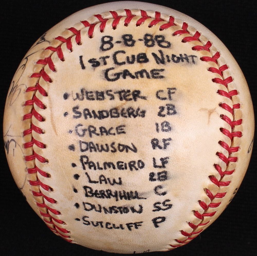 Historic Game Used Notated ONL Baseball From The First Night Game At historic-game-used-notated-onl-baseball-from-the-first-night-game-at