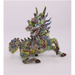 Chinese glazed ceramic roof tile dragon figure.  Signed with chop mark on rear left leg.
