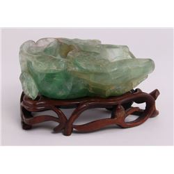 Chinese carved green quartz lotus dish, early 20th