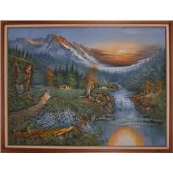 M. Scott, large oil on canvas framed painting.