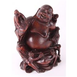 19th Century Chinese wood carved Buddha with glass eyes