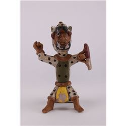 Antique ceramic pre-Columbian warrior sculpture wearing