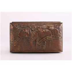 Japanese brass/copper box with high relief of