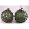 Image 6 : Two (2) Aqua Blown Glass Fishing Net Floats.  (Size: